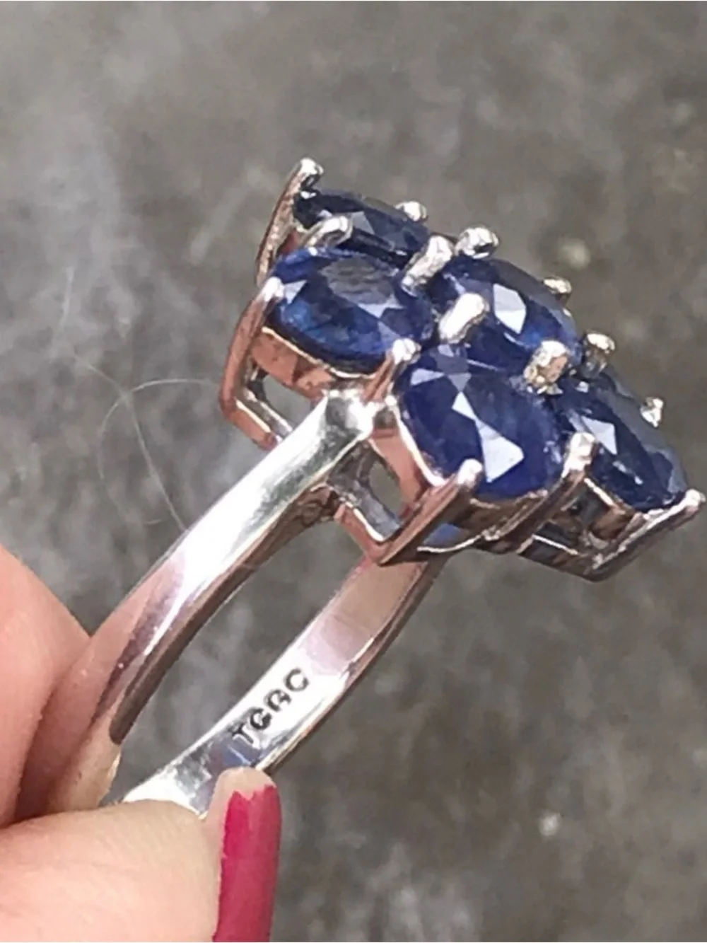 Genuine Blue Sapphire /925 Cluster Ring, sz 6